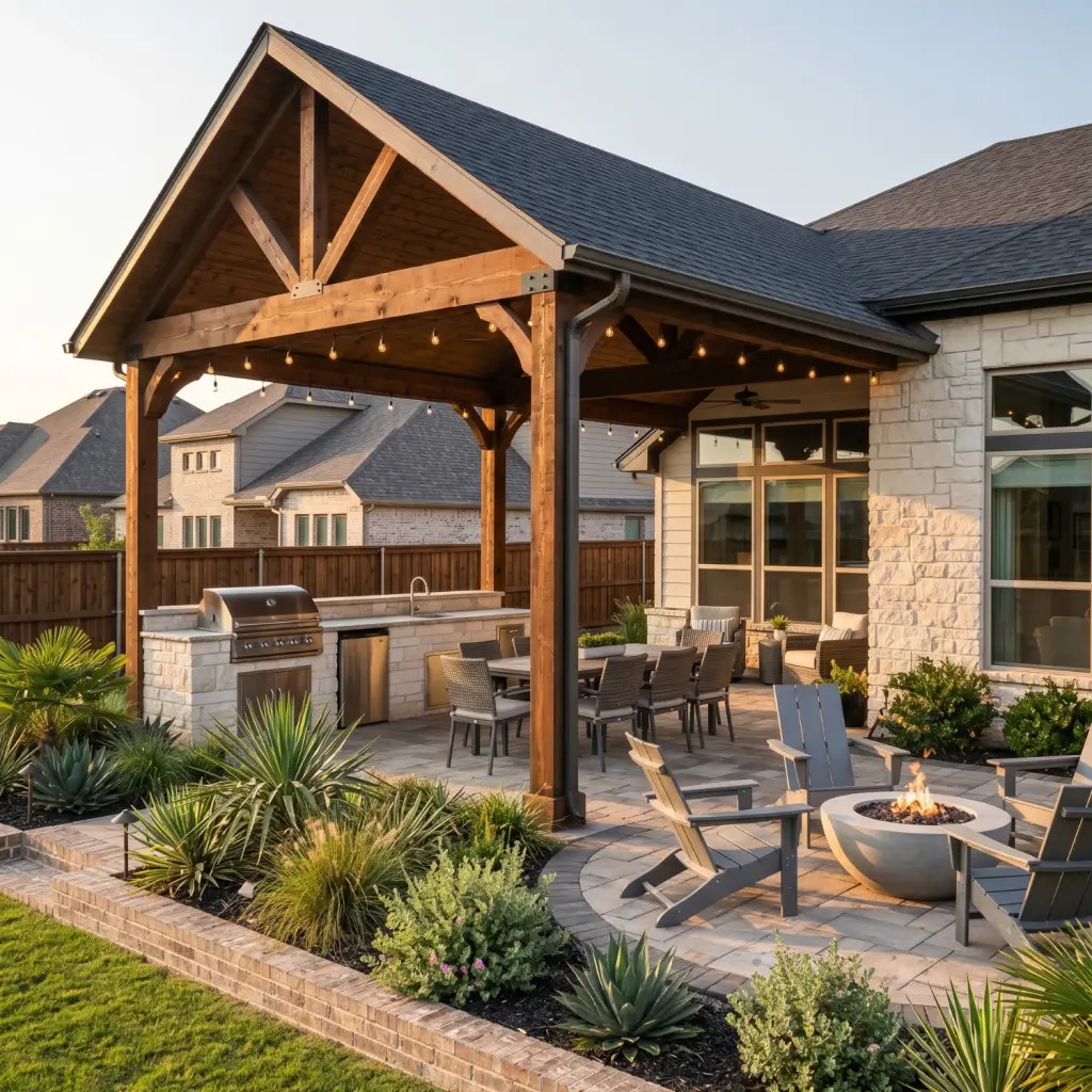 gabled roof patio cover builder in Ellis County Texas builds amazing outdoor living spaces